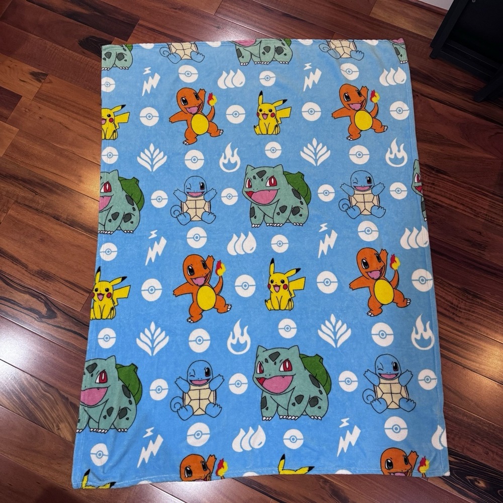 Pokemon Choose Pikachu Plush Throw Blanket 46" x 60" Retro Gaming Blue Throw